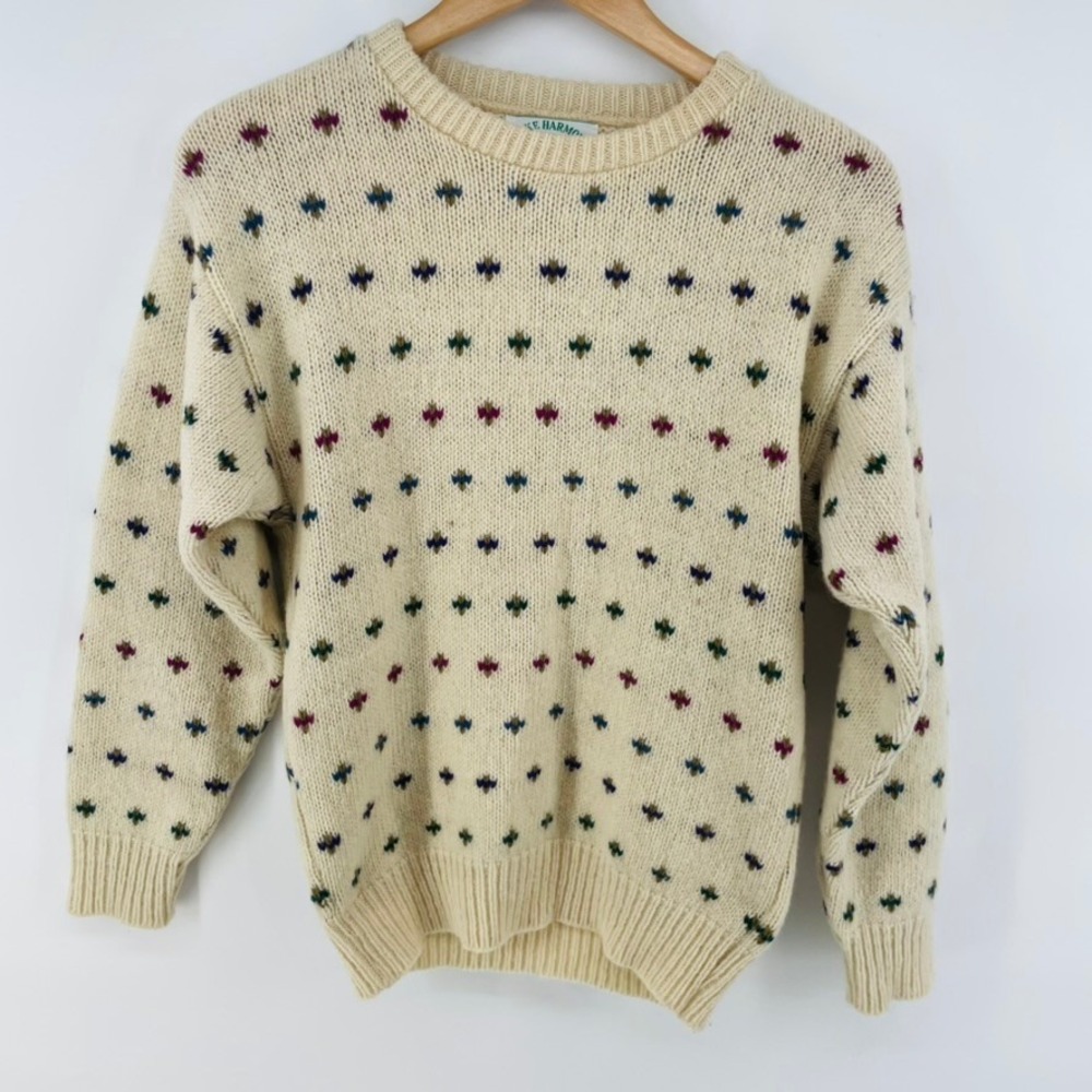VTG Lake Harmony Rowing Club Sweater Women S Wool Blend Fair Isle Knit Ivory USA